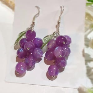 Handmade Grape Earrings | Purple Beaded Fruit Dangle Earrings | Lightweight Statement Jewelry | Elegant and Whimsical | Fruit earrings