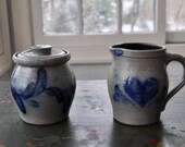 Vintage Hand Made Rowe Pottery Works Stoneware Vintage 1990s Mini Crock and Mini Jug Creamer and Sugar Wisconsin Art Pottery