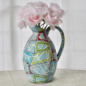 Vintage 1980s Post Modern Italian Pottery Sculptural "Jug" Vase: Colorful Pitcher, Abstract Textured Squiggles