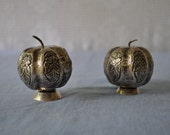 Sterling Silver Miniature Pumpkins Antique Salt and Pepper Shakers
