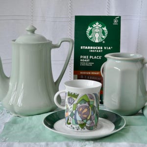 Vintage Jade Green Tea Set for One, Rosenthal Demitasse Cup, Ironstone Teapot, Mini Pitcher