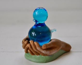 The Bluebird of Happiness/Vintage Swedish Blue Bird Figurine/Konstglas Art Glass/In Cupped Hand Holder