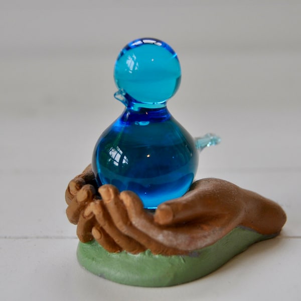 The Bluebird of Happiness/Vintage Swedish Blue Bird Figurine/Konstglas Art Glass/In Cupped Hand Holder