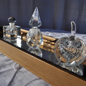 Set of 3 Vintage Crystal Perfume Bottles, Geometric Shapes: Cube, Faceted Triangle, Swirling Apple