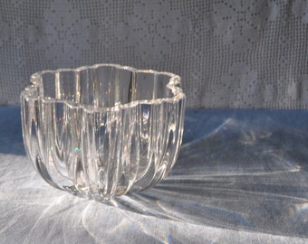 Kosta Boda Lead Crystal Bowl/Vintage 1960s 1970s/Ribbed Bowl Or Candleholder