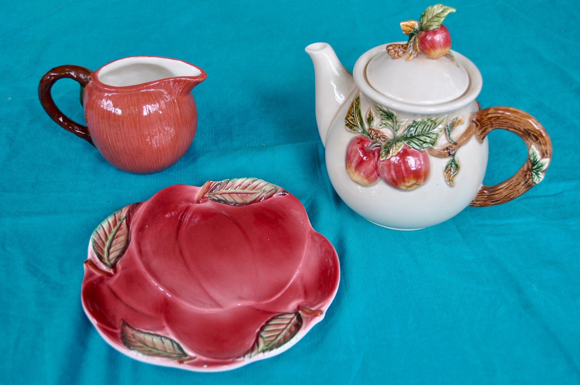 Apple Tea Set Trio/Vintage Pottery Tea Pot Pitcher and Etsy