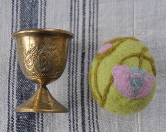 Vintage Brass Egg Cup W Decorative Felted Easter Egg