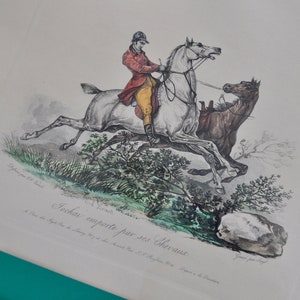 Antique French Decor/Equestrian Aquatint Engraving/Jockey on White Horse/Printed in Paris by Jazet After Vernet/Living Room Wall Art