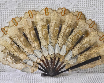 Antique Dutch Indonesian Hand Fan on Vellum C. 1850s