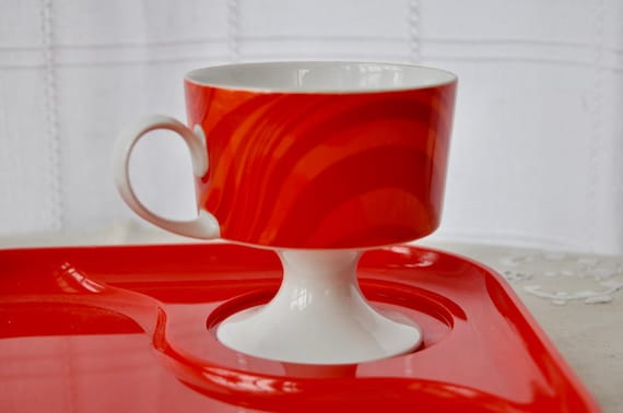 Vintage Rosenthal Studio-Line Coffee Cup: 1960s MCM Red Orange Wavy Porcelain