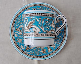 Vintage Turquoise Blue Wedgwood Demitasse Cup & Saucer, Renaissance Dragon: Optional Gift Basket, White Swan Tin Mini Tray, Tea Packets