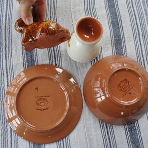 Vintage Stangl Pottery Redware Pottery Breakfast Set for One Person/Golden Blossom/1 Bowl, 1 Plate, 1 Egg Cup/W Bunny Rabbit Figurine image 6