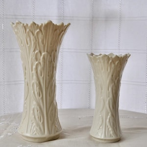 Big and Little Vintage Lenox China Woodland Vases, Set of 2: Sculpted with Leaves, Scalloped Edges