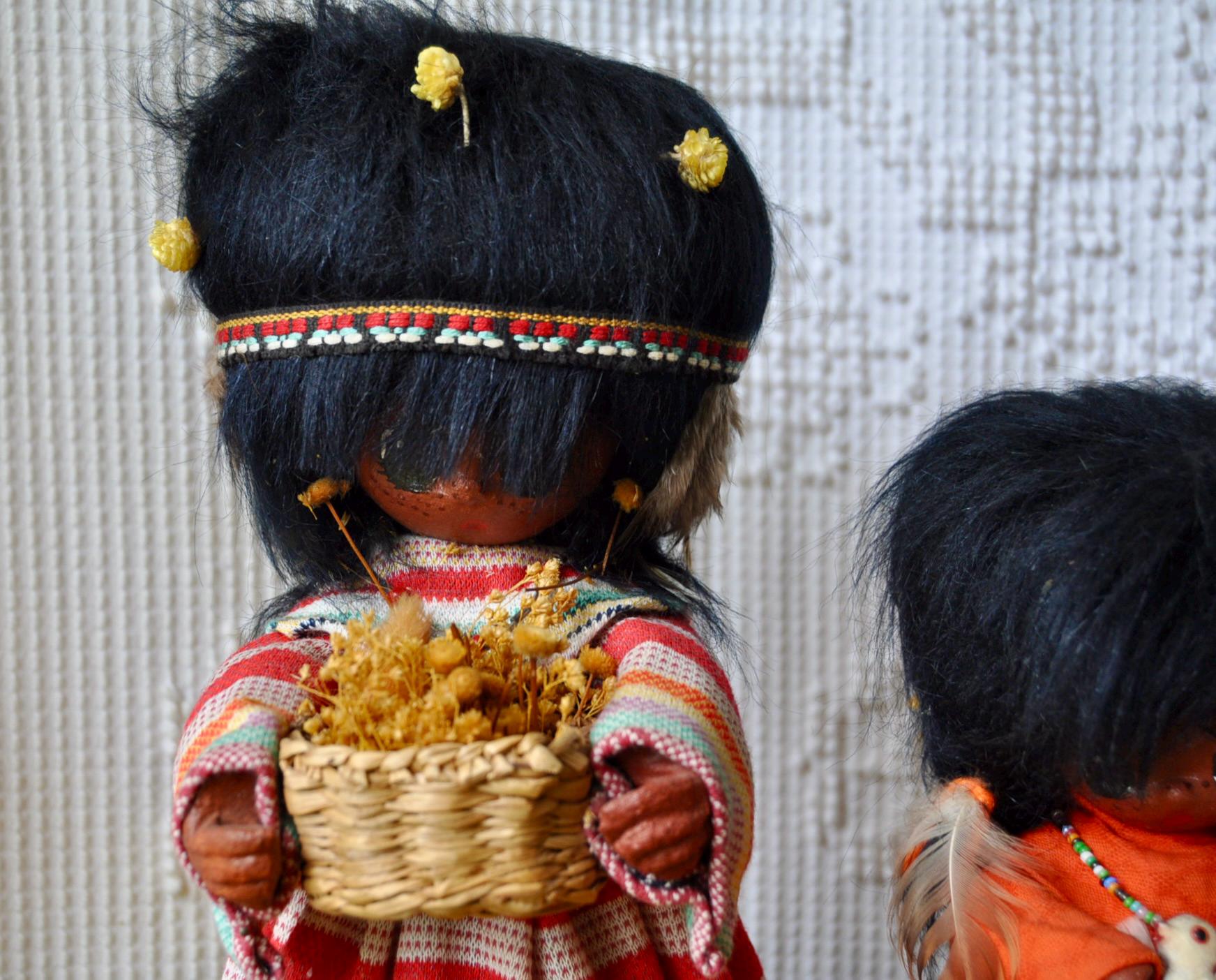Vintage 1960s Mod Big Eye Native American Dolls: 1960s Pima Tribe