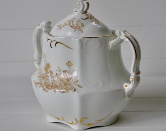 Antique Johnson Bros. Biscuit Jar: English Semi Porcelain, Floral Transferware