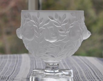 Lalique Crystal Dove Bowl/Vintage Frosted Pedestal Vase/Birds and Foliage