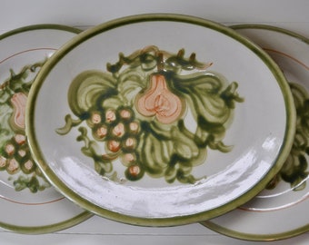 Vintage Louisville Pottery Harvest Platter/Oval Stoneware Serving Plate/Hand Painted Fruit/Measures 12" x 10"