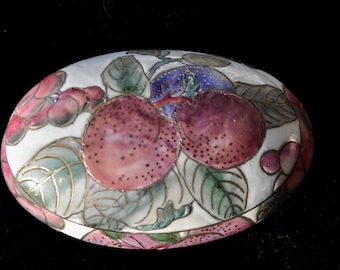 Grapes N Cherries/Vintage Toyo China Oval Enameled Trinket Box/Purple Orange Gold/V-Day Sale