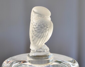 Figura vintage de halcón de cristal Lalique: Figura de búho de cristal en miniatura