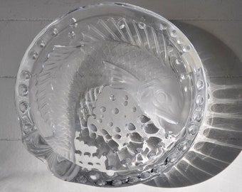 Vintage Lalique Crystal Koi Fish Bowl/Luxury Dresser Tray Serving Tray/Frosted Carp Beach House Decor/Wedding Party/Tray Hostess Gift