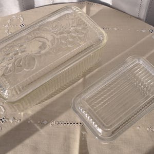 Vintage 1940s 50s Clear Depression Glass Refrigerator Dishes, Set of Two:  Fruit Cover 5 Cup Box, Ridge Cover 2 Cup, Loaf Pan Shape - Etsy