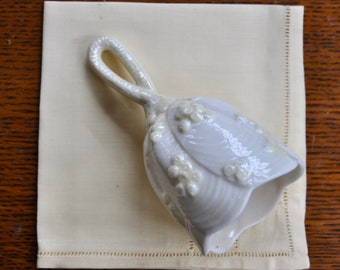 Vintage Belleek China Shell Pattern Bell w Irish Linen Napkin/St Patrick’s Day Gift Set/Irish Traditions