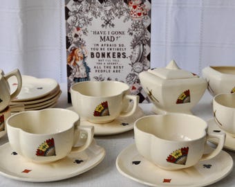 One "Casino" Tea Cup & Saucer, 7 Avail., American Limoges, Vintage 1950s : The Queen's Fan, The Jack's Axe, Club, Spade Shapes