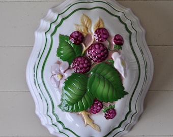 Raspberry Love Ceramic Mold/Vintage 1980s/Le Cordon Bleu Franklin Mint Collectible/French Country Kitchen Wall Hanging