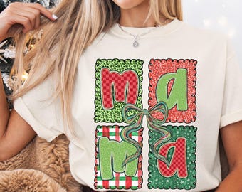 Christmas Mama Shirt Comfort Colors, Christmas Mom Shirt, Coquette Mama Shirt, Mama Holiday Shirt, Mom Tees, New Mama Gifts, Xmas Mama Tees