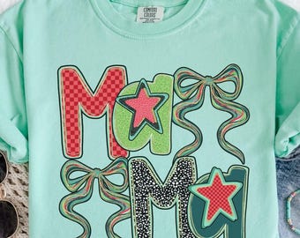 Christmas Mama Shirt Comfort Colors, Christmas Mom Shirt, Coquette Mama Shirt, Mama Holiday Shirt, Mom Tees, New Mama Gifts, Xmas Mama Tees