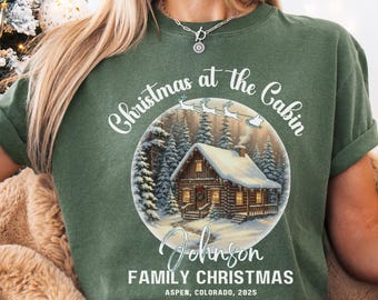 Custom Family Christmas at the Cabin Shirts, Matching Family Christmas Tshirt, Custom Family Christmas Shirts, Winter Lodge Ski Vacation Tee
