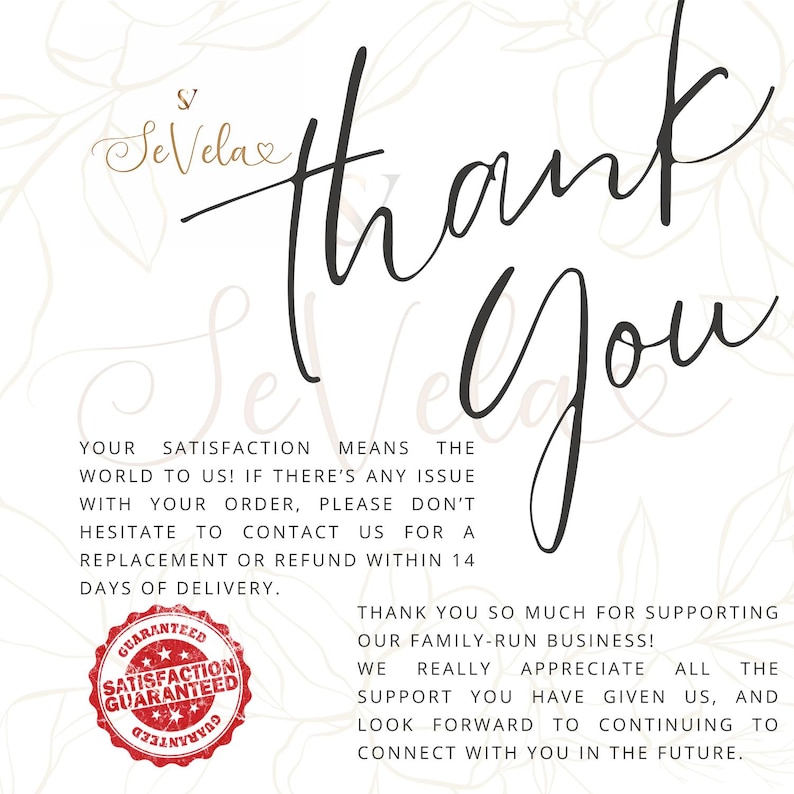 Puede incluir: Gr&aacute;fico blanco con las palabras "gracias" en estilo manuscrito en negro. La imagen tambi&eacute;n incluye texto sobre la satisfacci&oacute;n del cliente y un sello de garant&iacute;a de satisfacci&oacute;n.