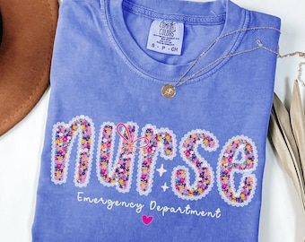 Emergency Nurse Shirt Comfort Colors, ER Nurse Shirt, Floral Nurse Shirt,Emergency Department Nurse Shirt,ER Nurse Gift,Emergency Room Shirt
