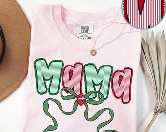 Christmas Mama Shirt Comfort Colors, Christmas Mom Shirt, Coquette Mama Shirt, Mama Holiday Shirt, Mom Tees, New Mama Gifts, Xmas Mama Tees