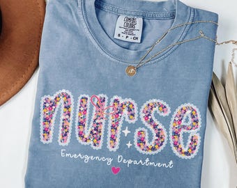 Emergency Nurse Shirt Comfort Colors, ER Nurse Shirt, Floral Nurse Shirt,Emergency Department Nurse Shirt,ER Nurse Gift,Emergency Room Shirt