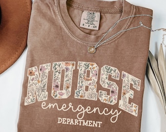 Emergency Nurse Shirt Comfort Colors, ER Nurse Shirt, Floral Nurse Shirt,Emergency Department Nurse Shirt,ER Nurse Gift,Emergency Room Shirt