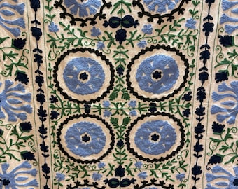 Hand Embroidered Suzani Throw: Indian Floral Tapestry, Uzbek Bedspread