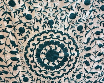 Hand Embroidered Suzani Throw: Indian Floral Tapestry, Uzbek Bedspread