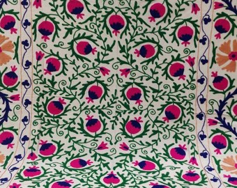 Hand Embroidered Suzani Throw: Indian Floral Tapestry, Uzbek Bedspread