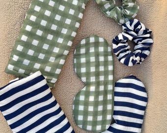 Block Printed Cotton Sleep Mask: Bamboo Fibre Padding, Matching Scrunchy