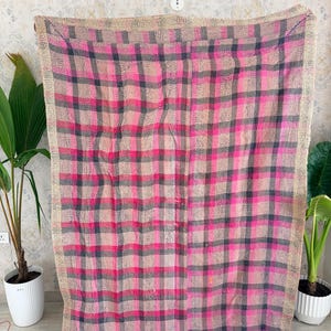 Indian Kantha Quilt: Recycled Vintage Sari Patchwork Throw