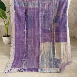 Indiskt vintage-Kantha-täcke | Handgjort överkast i bomull, Gudri | Vändbart lapptäcke