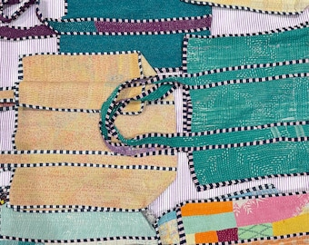 Bolsa tote vintage Kantha feita à mão: bolsa de ombro de algodão reciclado