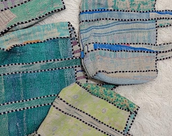 Bolsa tote vintage Kantha feita à mão: bolsa de ombro de algodão reciclado