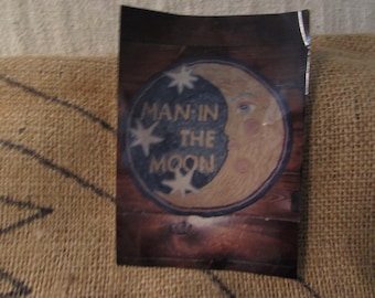 2 Rug Hooking Patterns on Burlap for Rugmaking, Wall Hanging, Tablecover Man in the Moon and Clipper Ship