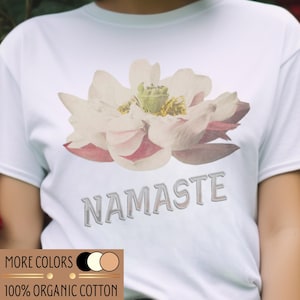 NAMASTE YOGA LOTUS - Organic Cotton 100% T-Shirt woman, spiritual shirt, sustainable production, lotus flower high quality shirt, meditation