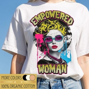 FEMINIST EMPOWERMENT NEON - Koszulka z 100% organicznej bawełny dla kobiet, koszula retro z lat 80., koszulka z napisem „mansplaining girl power”, równość emancypacji