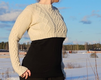 Cropped Cable Aran Sweater Knitting Pattern | Tailored Perfect Fit | Measure as you Knit