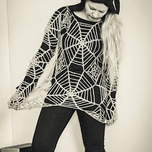 Spider Web Net Tunic Crochet Pattern Handmade Goth Emo Altgirl Altrock Halloween Costume Cosplay DIY Witch Dress Fancy