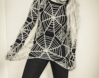 Spider Web Tunic Crochet Pattern • Gothic Halloween Top • Festival Cosplay DIY